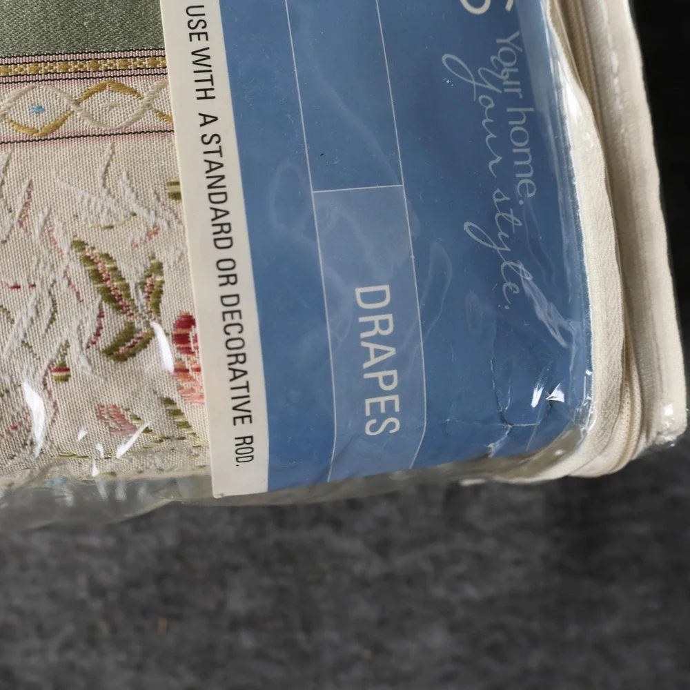Living Quarters Lusanne Window Drapery Pair 84x84 Beige Floral Lined Rod Pocket